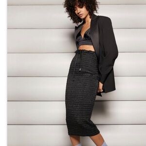 A.L.C. Smocked Vegan Leather Jaclyn Black Pencil Skirt 00 Goth Luxury Designer